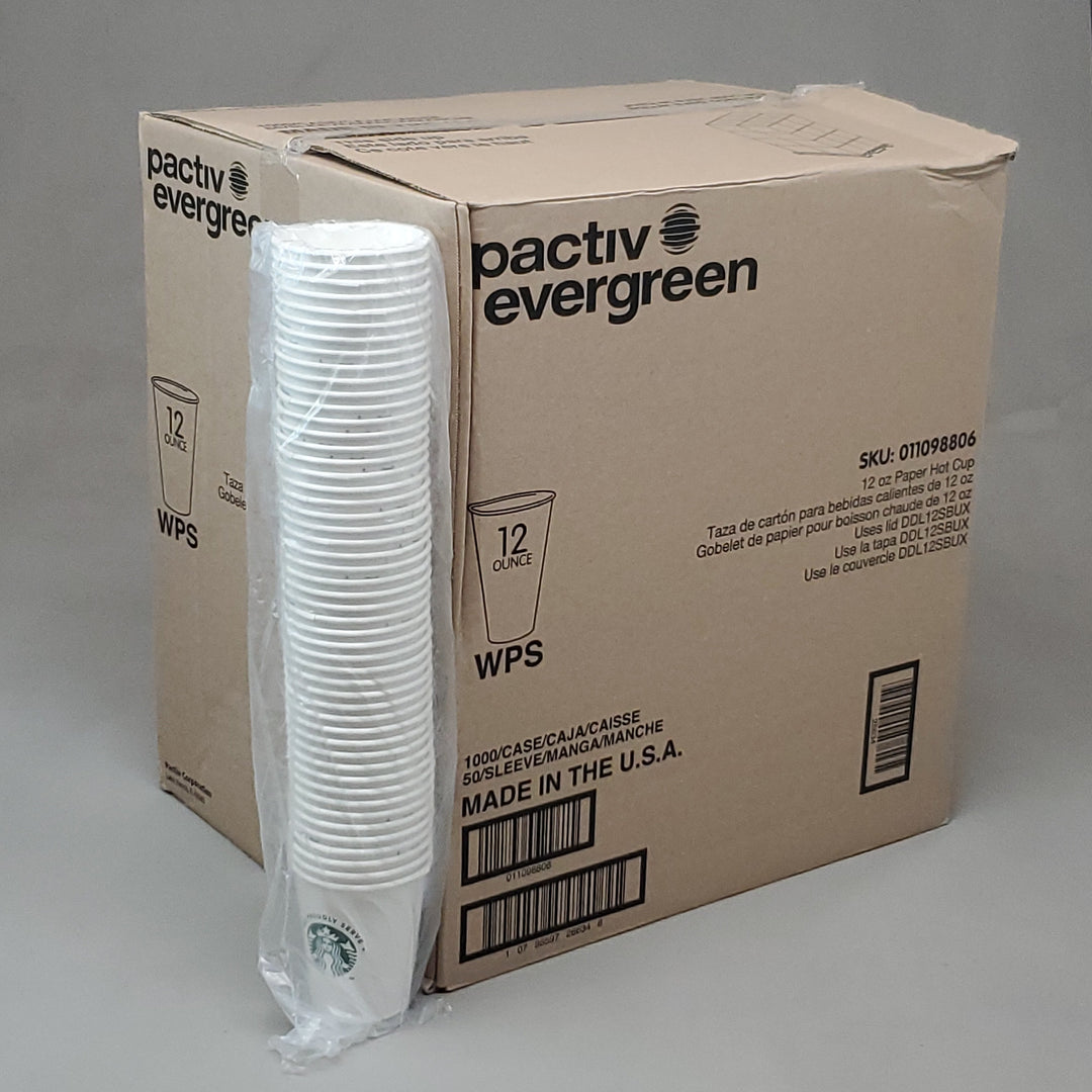 PACTIV EVERGREEN Starbucks 1000 PK of Hot Paper Cups 12 oz 011098806 (New)