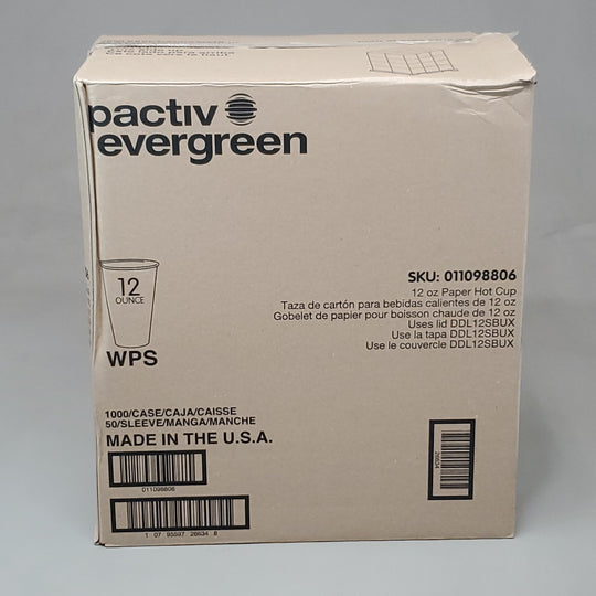 PACTIV EVERGREEN Starbucks 1000 PK of Hot Paper Cups 12 oz 011098806 (New)