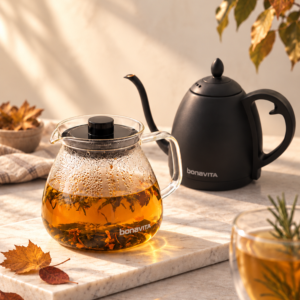 Bonavita Loose Leaf Glass Teapot with Steeping Lid, 1.3L