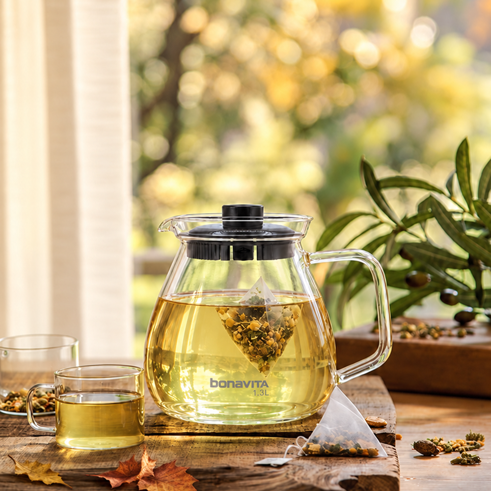 Bonavita Loose Leaf Glass Teapot with Steeping Lid, 1.3L