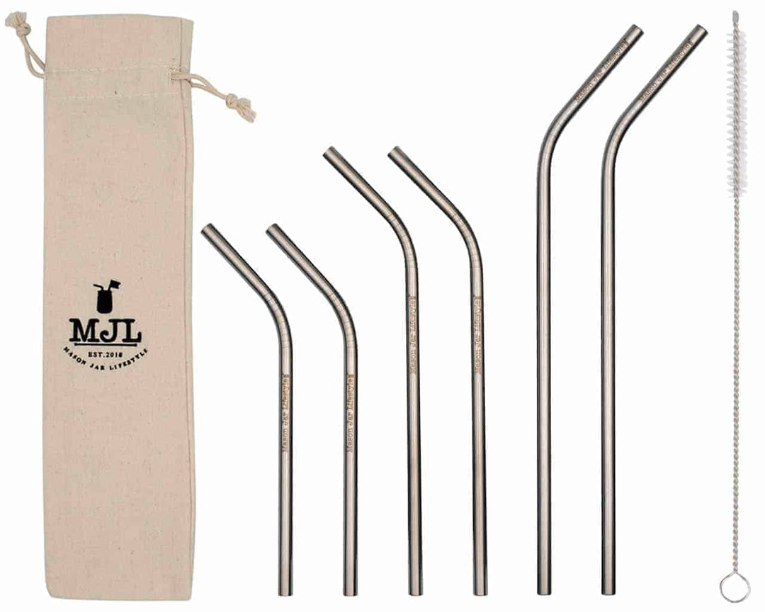 Combo 6 Pack Thin Bent Stainless Steel Straws for Mason Jars